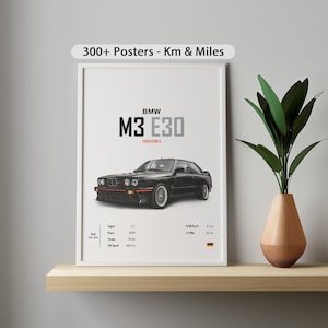 Cartel BMW E30 M3 Cartel del coche Descarga digital A1-A4 Impresiones Retrato del coche Pared Arte Decoración Niños Niños Habitación Digital Home Office cumpleaños Regalo él
