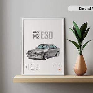 Digital Poster BMW M3 E30 Silver Car poster Wall Decor Art for Kids Boys Room Children Home Office Nursery Decor Dorm Gift Him Boyfriend