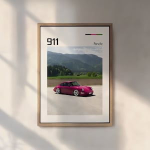 Póster digital Porsche 911 rosa para coche, impresiones para pared, habitación infantil, coches alemanes, decoración para el hogar, la oficina, la guardería, regalo para él