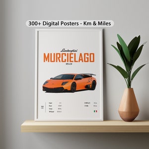 Poster Lambo Murcielago Lamborghini Km & Mi Car Poster Digital Download Wall Husband Room Decor Children Home Office Nursery Gift Friend