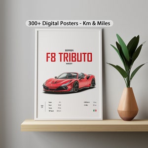 Digital poster Ferrari F8 Tributo Car poster Prints Wall Art for Kids Boys Room Supercar Decor Home Office Nursery Dorm Gift for Him