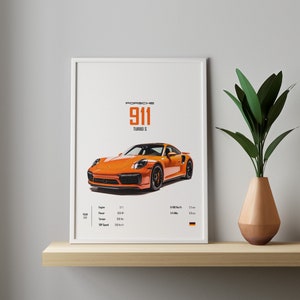 ポルシェ 911 ターボ S 992 2021 オレンジ カーポスター プリント 壁 子供 男の子 部屋 ドイツ車 装飾 子供 自宅 オフィス 保育園 装飾 寮 彼へのギフト