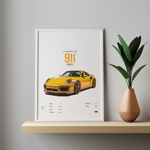 ポルシェ 911 ターボ S 2021 イエロー カー ポスター プリント 壁 子供 男の子 部屋 ドイツ車 装飾 子供 自宅 オフィス 保育園 装飾 寮 彼へのギフト