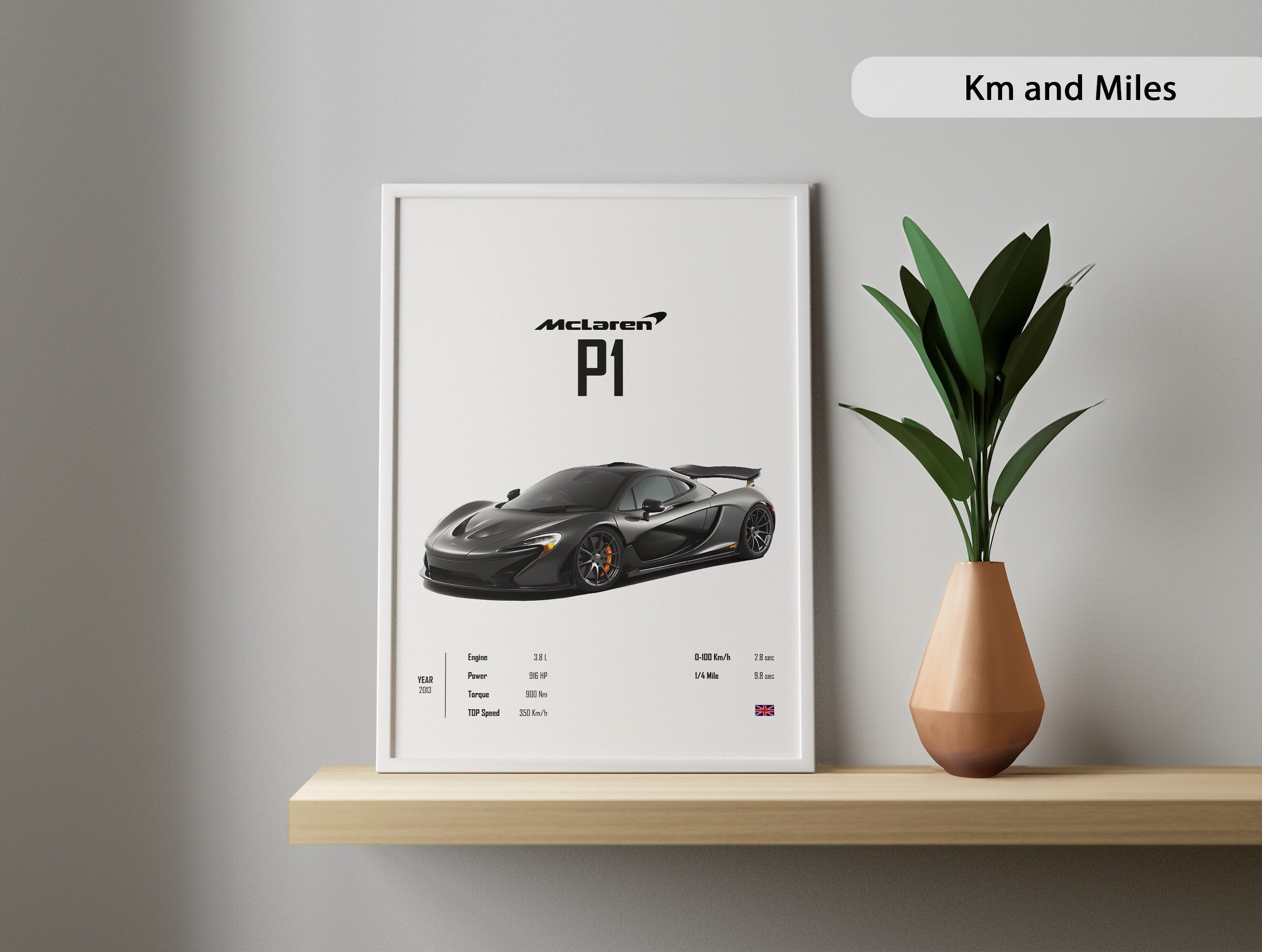 Poster McLaren P1 Km & Mi Car Poster Digital Download Prints Wall Kids Boys Husband Room Decor Children Home Office Nursery Gift Friend