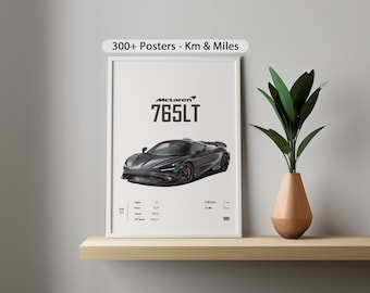 Digital Poster McLaren 765LT Km & Mi Car Poster Download Prints Wall Kids Boys Husband Room Decor Children Home Office Nursery Gift Friend