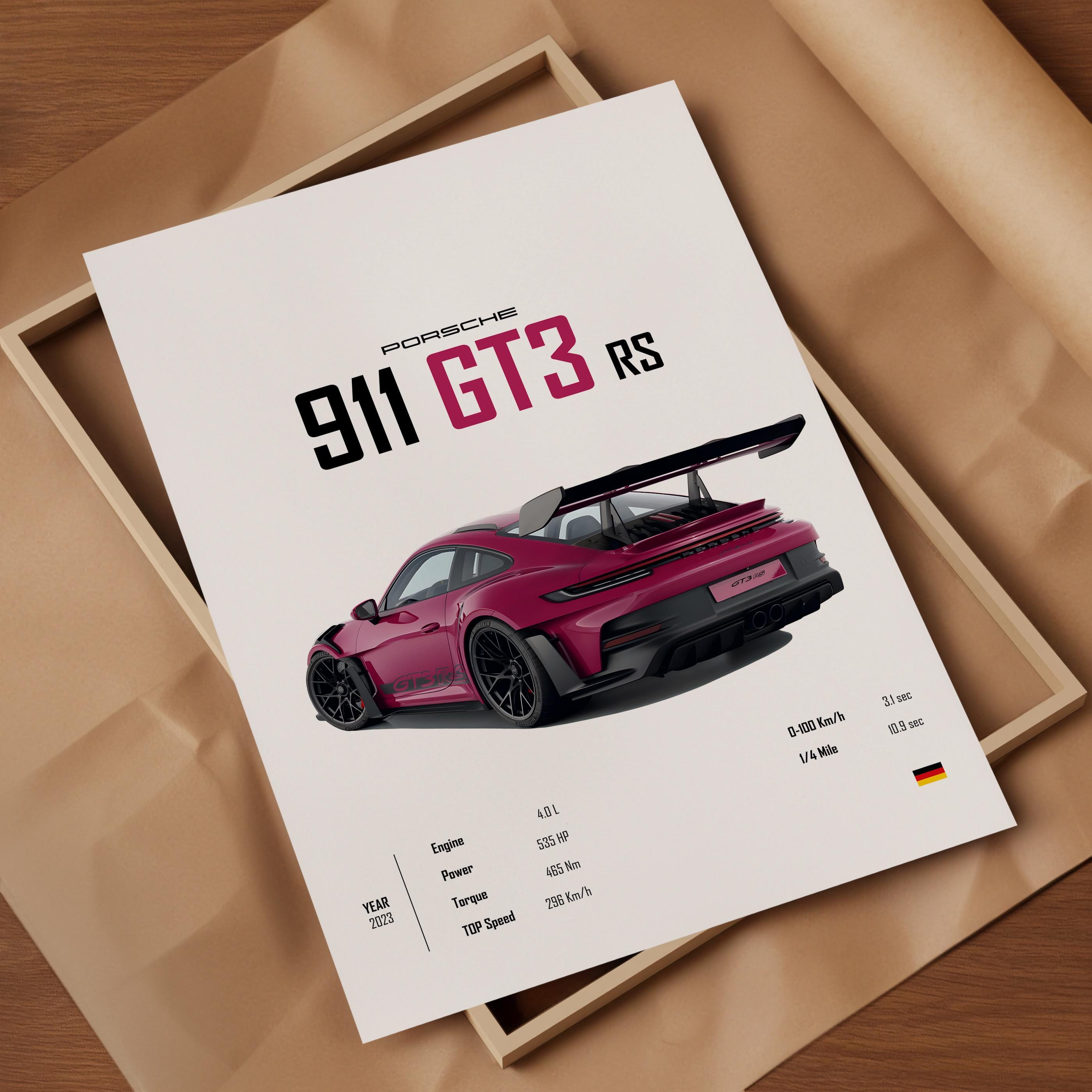 Porsche 911 GT3 RS Poster Set: Supercar Prints, Kids Room Decor