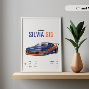 Silvia S15 issan Auto Poster Digitaldrucke Wandkunst für Kinder Jungen Zimmer Japan Auto JDM Dekor Home Office Kinderzimmer Dekor Wohnheim für Geschenk ihn