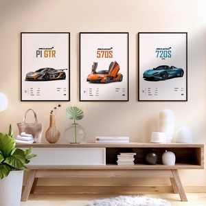 Carteles digitales set McLaren 720S 570S P1 GTR Cartel del coche Arte de la pared para niños Niños Habitación Decoración Niños Hogar Oficina Guardería Decoración Dormitorio Regalo Él