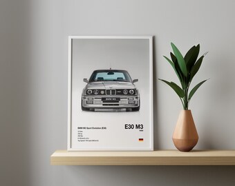Póster del BMW E30 M3: Arte mural automotriz (impresión digital)