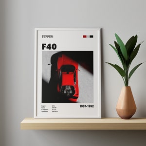 Cartel Ferrari F40 1987 Retrato de coche Impresión digital A1-A4 Pared Arte Decoración Niños Niños Marido Habitación Decoración digital Hogar Oficina Niños cumpleaños