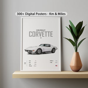 Affiche Chevrolet Corevette C3 1970, impressions de voiture, art mural, chambre d'enfants pour garçons, décoration numérique pour enfants, bureau à domicile, anniversaires de pépinière d'enfants pour cadeau