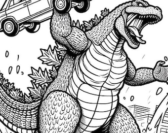 Coloring Pages Godzillla KingKong Set-20Printable Art Designs for KidsAdults, Relaxing Monster Coloring ActivitiesGiftforboysSonMonstersPNG