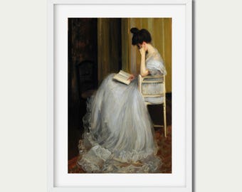 Elegant Woman Reading in a Chair | Vintage Oil Painting | PRINTABLE Digital Download