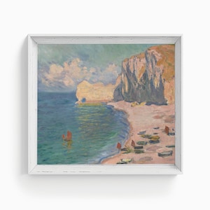 Claude Monet Coastal Scene | Impressionist Seascape Art | Beautiful Beach with Boats and Cliff | PRINTABLE Digital Download