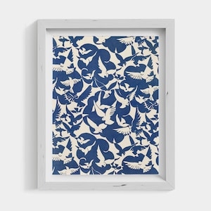 Pigeons in White | Abstract Bird Pattern | Blue and White Bird Design | Vintage Art Print | PRINTABLE Digital Download
