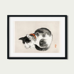Gato durmiendo / Pintura en tinta japonesa / Arte mural de alta resolución - Estilo tradicional Sumi-e / Descarga digital IMPRIMIBLE