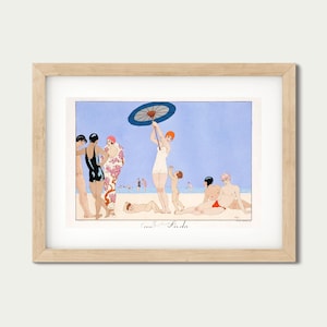 Scena di spiaggia vintage / Illustrazione di mare Art Déco / Vibrazioni estive retrò / George Barbier / Download digitale STAMPABILE