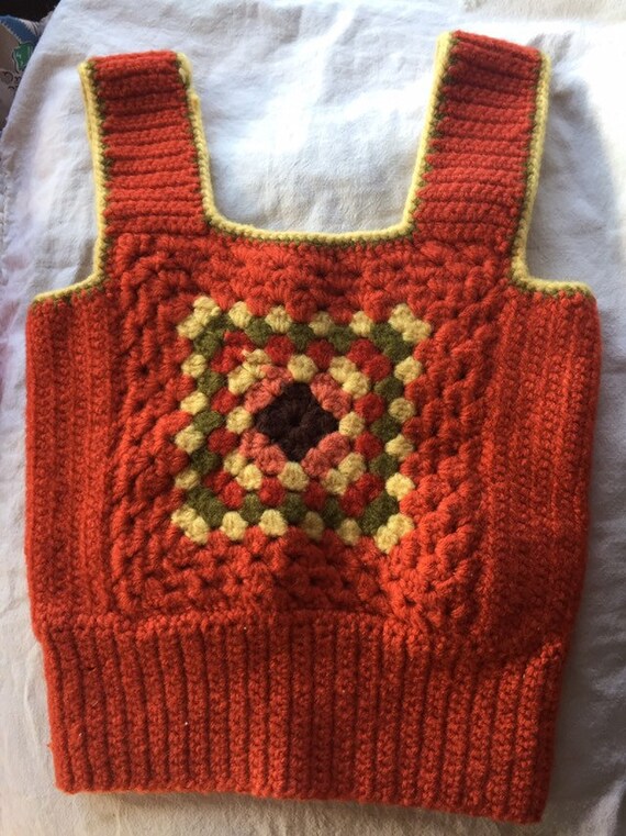 CROCHET SWEATER VEST granny square vintage hand cr