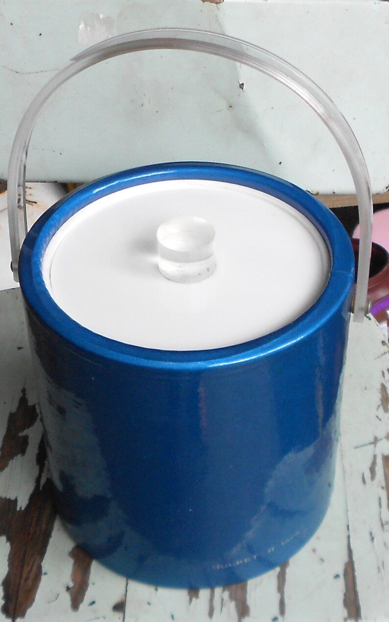 BLUE ICE BUCKET Vintage Vinyl Plastic Azure Ocean Clear Etsy