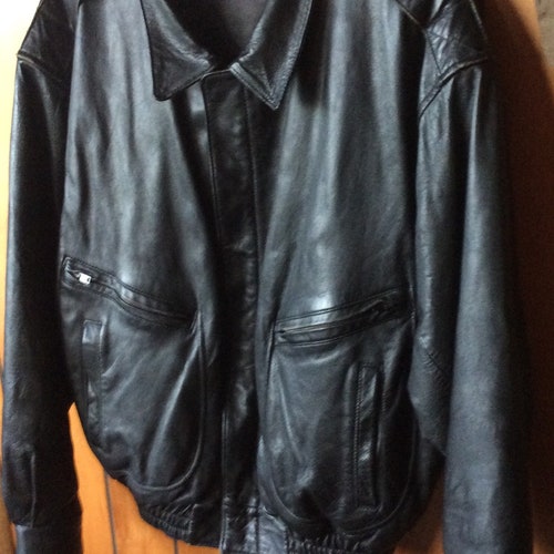 NORDSTROM LEATHER JACKET shops vintage bomber, mens coat, motorcycle gear, black