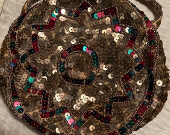 VINTAGE SEQUINED PURSE round funky dressy nightclub