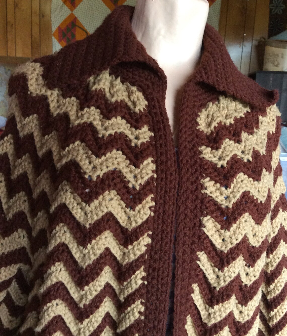 AFGHAN SWEATER COAT Vintage Jacket Hand Crochet Chunky Etsy