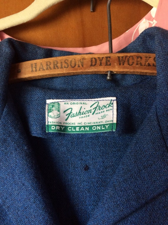BLUE WOOL DRESS vintage frock, antique 1940s era,… - image 9