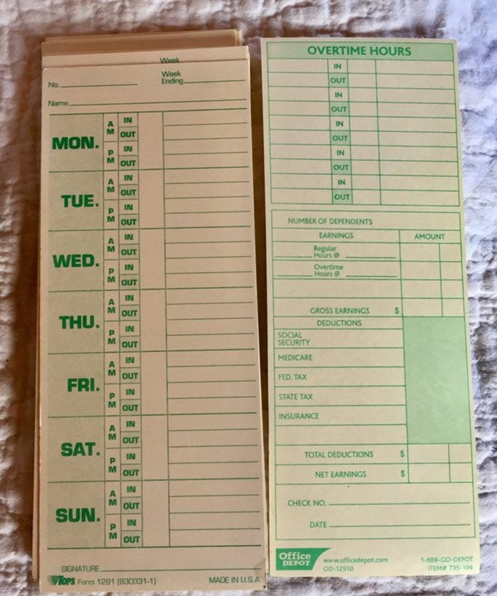 TIME CLOCK CARDS Vintage Paper Employee Pay Hours Earnings Etsy