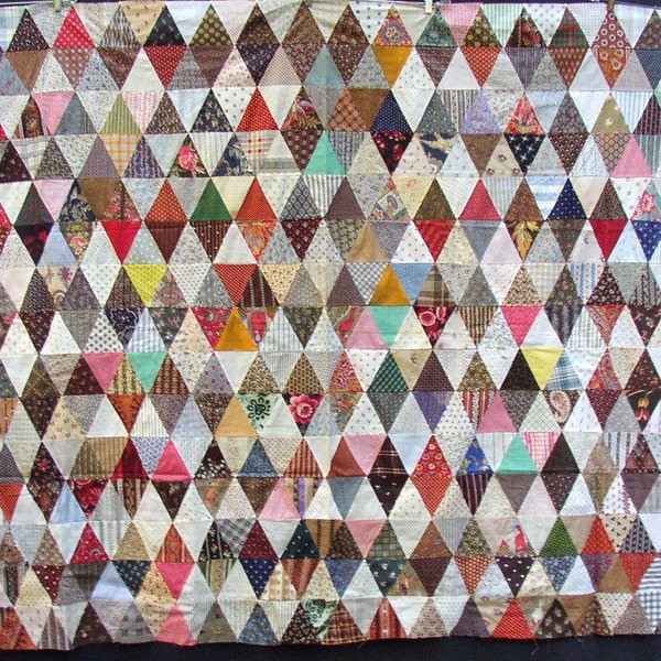 20 percent off original price...now 135.00...PYRAMIDS QUILT TOP, gorgeous early fabrics, calicos, paisleys, lil riding hood, wolf, cherubs