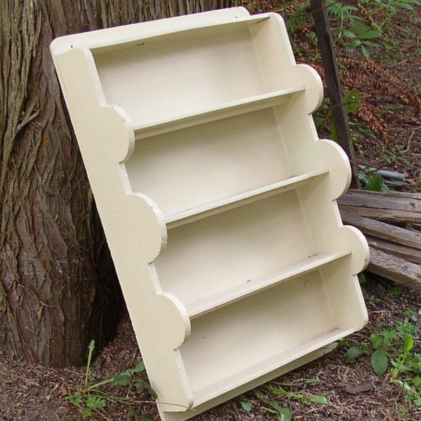 reduced price....Vintage COTTAGE SHELF, wood, white paint, Unique Shape, home made, Shabby Chic