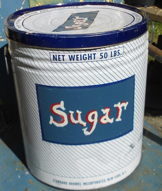 Vintage SUGAR TIN CONTAINER 50 Lb Painted Letters Display Etsy