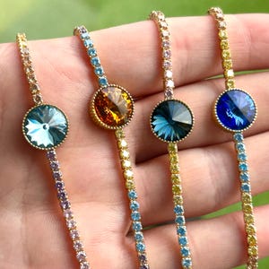 18K Gold Plated Dainty Bracelet | Tiny Stone Center | Gold Sterling Silver Jewelry | Minimalist Gift for Her