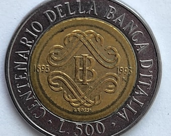 イタリア硬貨 500リラ イタリア銀行創立100周年記念 | 女性の頭部