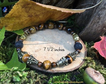 Tiger's Eye and Lava Stone Stretch Bracelet