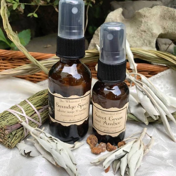Smudge Room/Body Spray Set with White Sage, Cedar, Sweet Grass and Amber