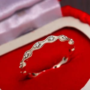 Vintage Round Cut Moissanite Engagement Band Ring, 925 Sterling Silver Moissanite Band, Eternity Wedding Band Ring, Anniversary Gift For Her