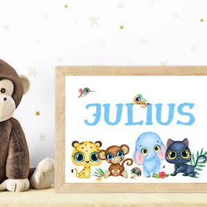 Personalized Name Print, Custom Name Print, Safari Animals Name Sign, Nursery Name Art, New Baby Gift, Baby Room Decor