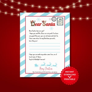 Carta a Papá Noel para imprimir Plantilla de carta a Papá Noel Actividad tradicional navideña para niños Correo del Polo Norte Deseos de Papá Noel Papelería navideña