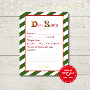 Carta a Papá Noel para imprimir Plantilla de "Querido Papá Noel" Actividad tradicional navideña para niños Correo del Polo Norte Deseos de Papá Noel Papelería para Papá Noel