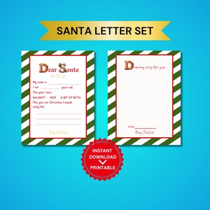 Carta a Papá Noel, juego de 2 páginas, plantilla de dibujo imprimible, correo del Polo Norte, actividad navideña para niños, papelería con los deseos de Papá Noel