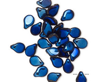 Perles de pip en verre indigo métallique tchèque 7x5mm (30)