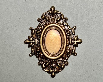 Large Vintage Oval Brass Ornate Filigree Stamped Finding / Cabochon Setting for 12x8mm Cabochon    (1)