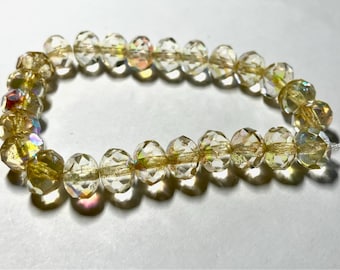 Czech Glass Rondelle Beads;  Yellow AB with Antique Silver Finish  6x8mm (25)