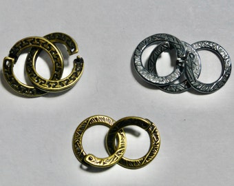 Locking Etched Round Jump Ring - 13mm or 15mm - Brass Plated,  Gunmetal Plated  (4)