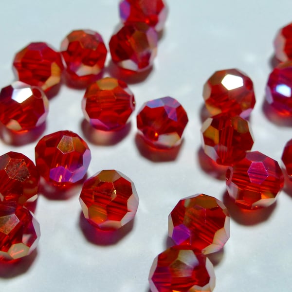 8mm Red AB Faceted Crystal Round Beads (25)