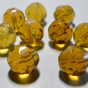 Vintage Topaz 12mm Faceted Fire Polished Glass Czech Round Beads
