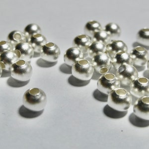 Sterling Silver Shiny or Satin Finish Smooth Round Spacer Beads  3mm or 4mm