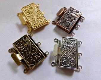 3 Strand Box Clasp in Matte Gold, Antique Copper, Antique Silver or Antique Brass 22x23x5mm (1)