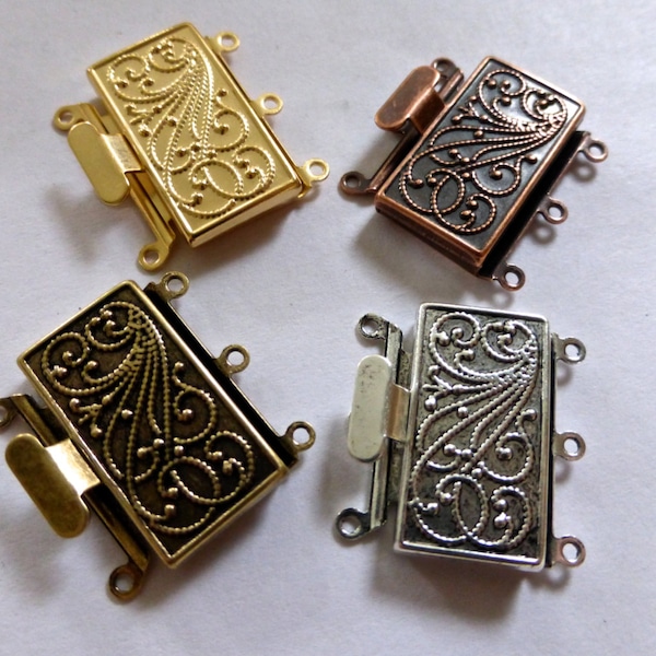 3 Strand Box Clasp in Matte Gold, Antique Copper, Antique Silver or Antique Brass 22x23x5mm (1)