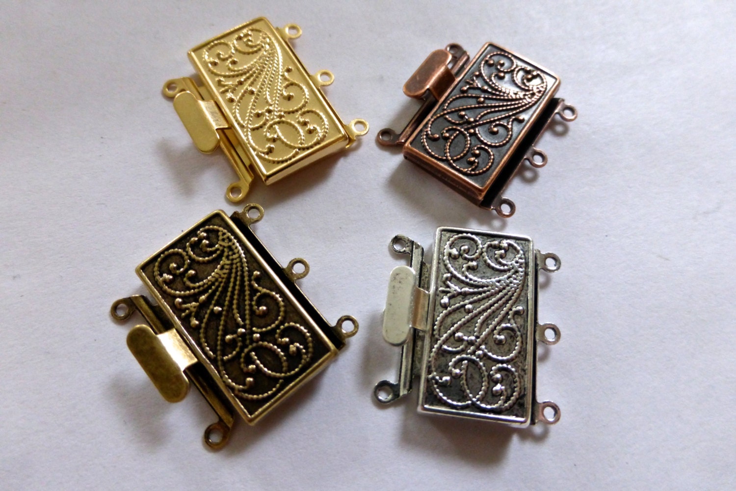 CS-019-OP / 6 Pcs for 1 Strand Fold Over Box Clasp Brass for Bracelet, 6  Sets 6 Buckles and 12 Square Rings, Choose Color / 6x18mm -  Finland